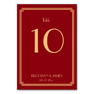 Great Gatsby Art Deco Red Wedding Table Numbers