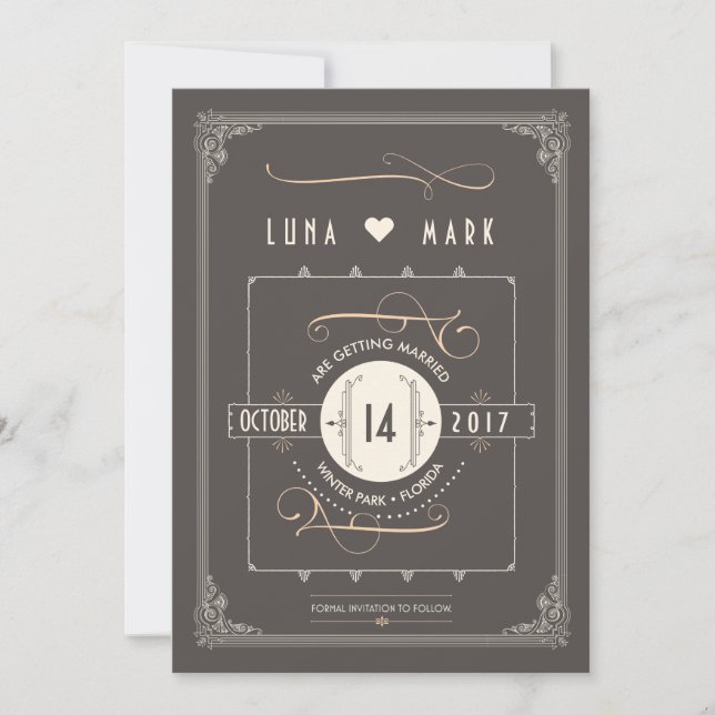 Great Gatsby Art Deco Save the Dates Date (Front)
