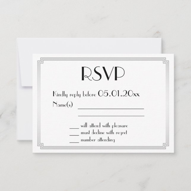 Great Gatsby Art Deco Silver Wedding RSVP Cards (Front)