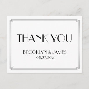 Great Gatsby Art Deco Silver Wedding Thank You Postcard