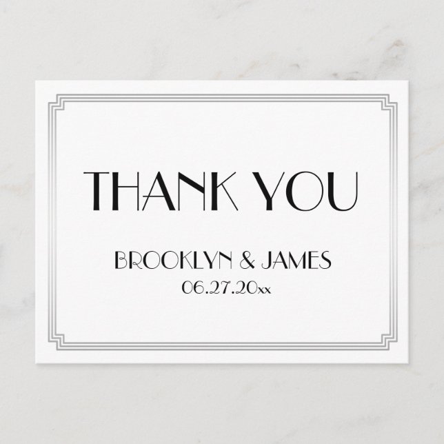 Great Gatsby Art Deco Silver Wedding Thank You Postcard (Front)