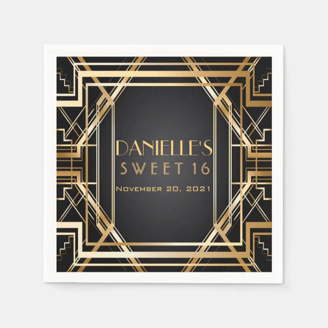 Great Gatsby Art Deco Sweet 16 Personalized Napkin (Front)