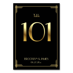 Great Gatsby Art Deco Table Number 101 Gold Black