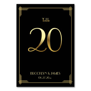 Great Gatsby Art Deco Table Number 20 Gold