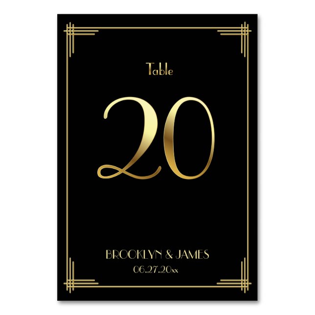 Great Gatsby Art Deco Table Number 20 Gold (Front)