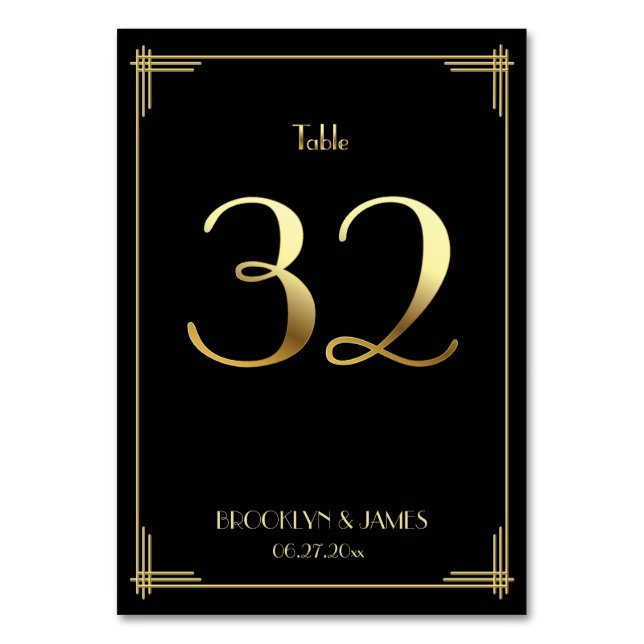 Great Gatsby Art Deco Table Number 32 Gold Black (Front)