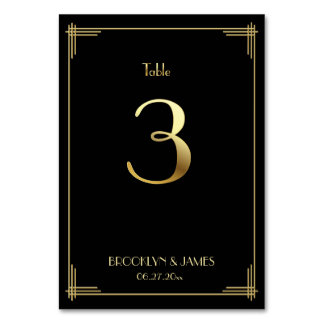 Great Gatsby Art Deco Table Number 3 Gold Black