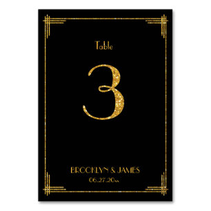 Great Gatsby Art Deco Table Number 3 Gold Sequins