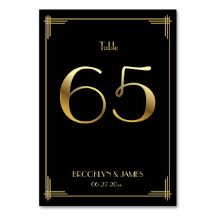 Great Gatsby Art Deco Table Number 65 Gold Black