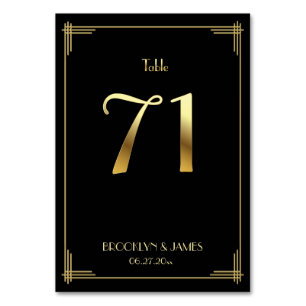 Great Gatsby Art Deco Table Number 71 Gold Black