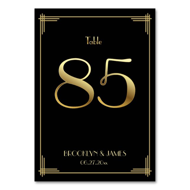 Great Gatsby Art Deco Table Number 85 Gold Black (Front)
