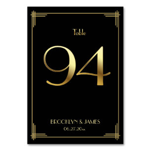 Great Gatsby Art Deco Table Number 94 Gold Black
