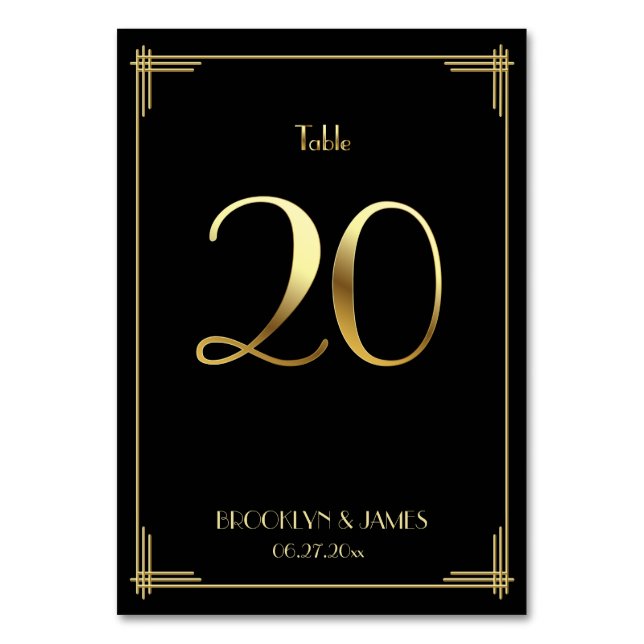 Great Gatsby Art Deco Table Number Gold 20 (Front)