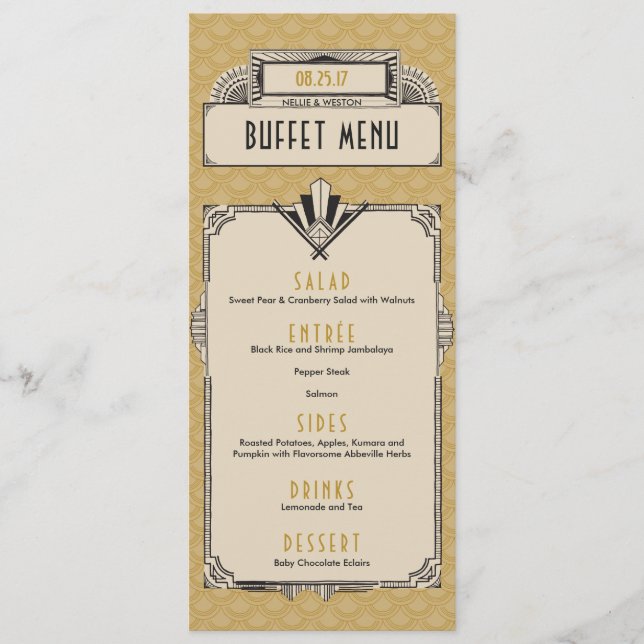 Great Gatsby Art Deco Vintage Menu Cards (Front)