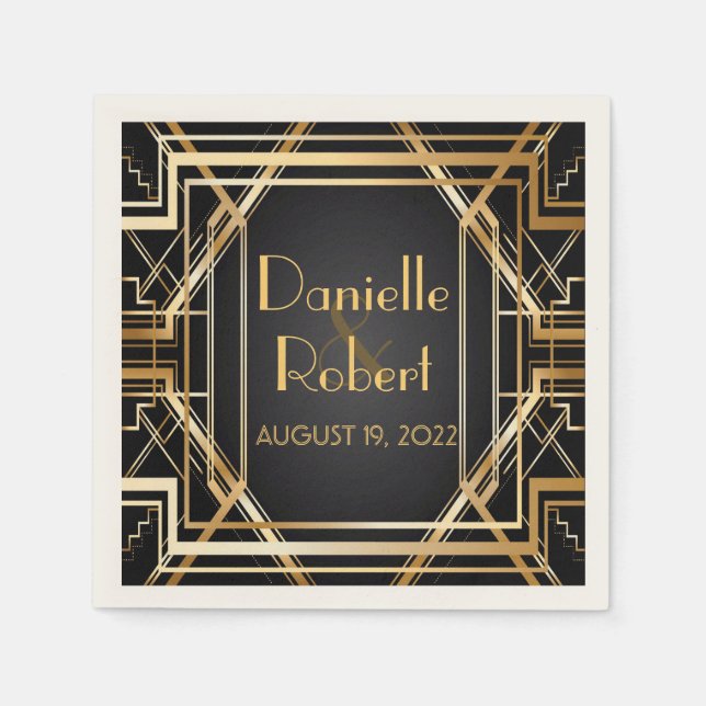 Great Gatsby Art Deco Wedding Personalized Napkin (Front)