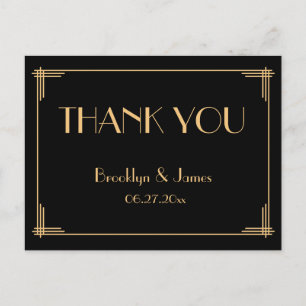 Great Gatsby Art Deco Wedding Thank You Postcards