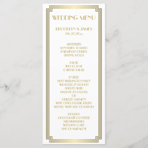 Great Gatsby Art Deco White Gold Wedding Menu Card