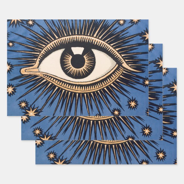 Great Gatsby Blue Eye Evil Eye Artwork Decoupage Wrapping Paper Sheet (Set)