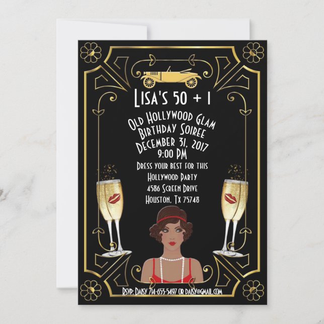 Great Gatsby Flapper Black Girl Hollywood Invite (Front)