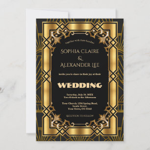 Great Gatsby Gold Art Deco 1920s Wedding Invitation