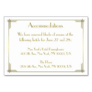 Great Gatsby Gold Art Deco Wedding Accommodation Table Number