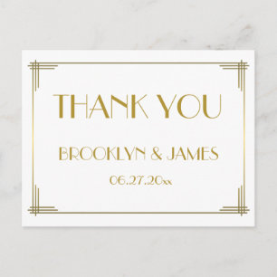 Great Gatsby Gold Art Deco Wedding Thank You Postcard