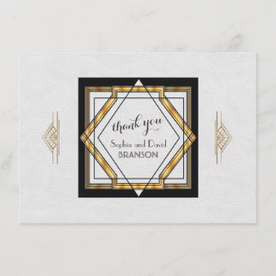 Great Gatsby Gold White Art Deco Wedding THANK YOU Card