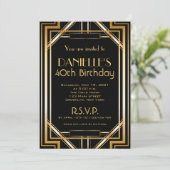 Great Gatsby Inspired Art Deco Birthday Invitation (Standing Front)