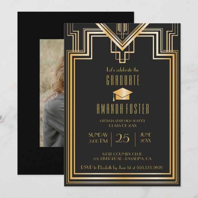 Great Gatsby Inspired graduation Party Card (Front/Back)