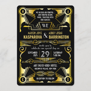 Great Gatsby Ornate Gold & Black Art Deco Wedding Invitation