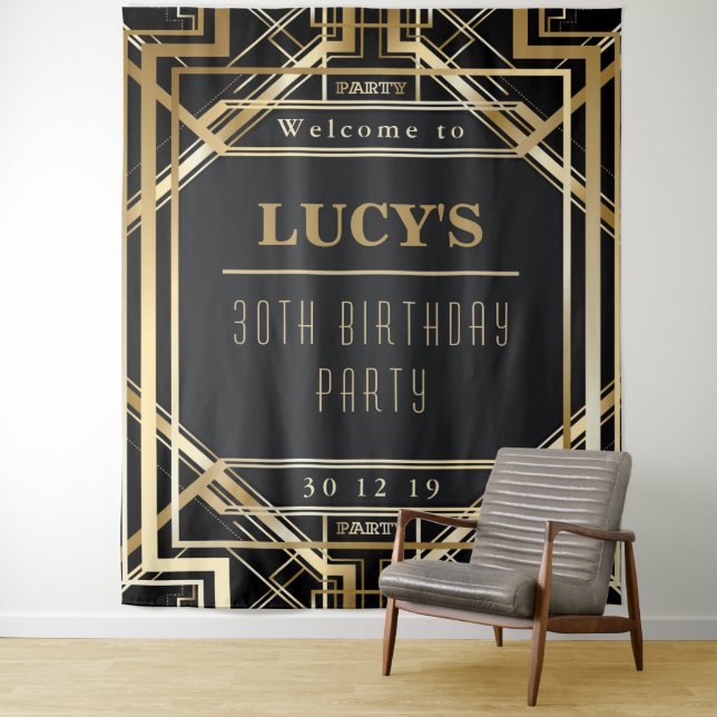 Great Gatsby Party Wedding Photo Booth Back Drop Tapestry (In Situ)