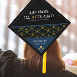 Great Gatsby quote "Life starts all over again"  Graduation Cap Topper<br><div class="desc">Celebrate your graduation with this Art Deco cap topper. Featuring a jazz age aethestic and bold typography with the F.Scott Fitzgerald quotation "Life starts all over again" from the classic American novel The Great Gatsby. You can personalise it with your name and "Class of (year)" to make a one-of-a-kind keepsake....</div>