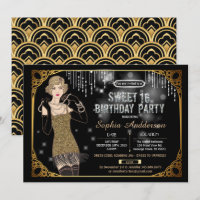 Great Gatsby sweet 16 birthday party invitation