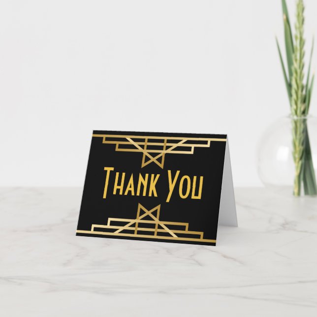 Great Gatsby Thank You Black Gold Art Deco Wedding (Front)