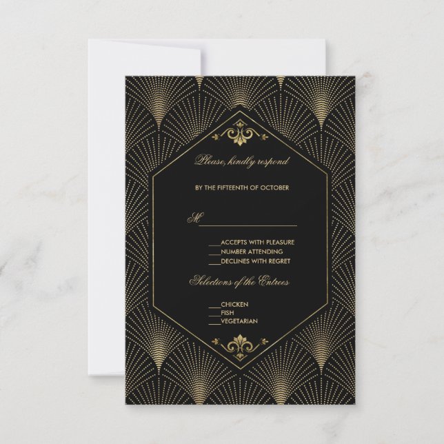 Great Gatsby Vintage Art Deco Wedding RSVP Card (Front)