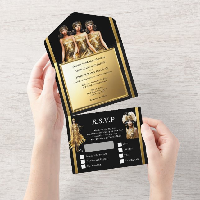 Great gatsby wedding roaring twenties flapper girl all in one invitation (Tearaway)