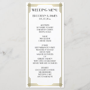 Great Gatsby White Art Deco Wedding Menu Card