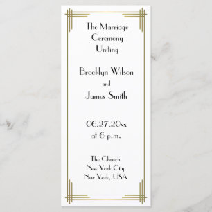 Great Gatsby White Art Deco Wedding Programs