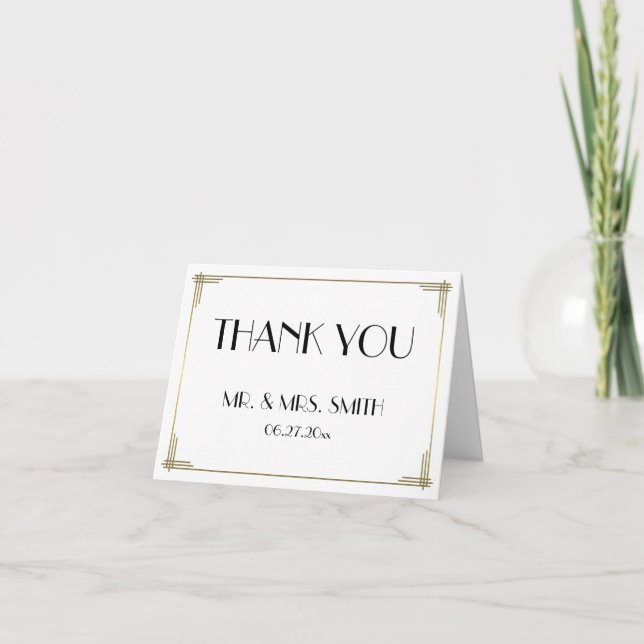 Great Gatsby White Art Deco Wedding Thank You Card (Front)