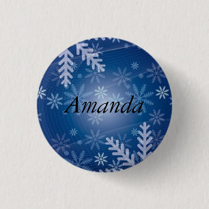 Great Gorgeous Christmas Blue Silver SNowflake    1 Inch Round Button