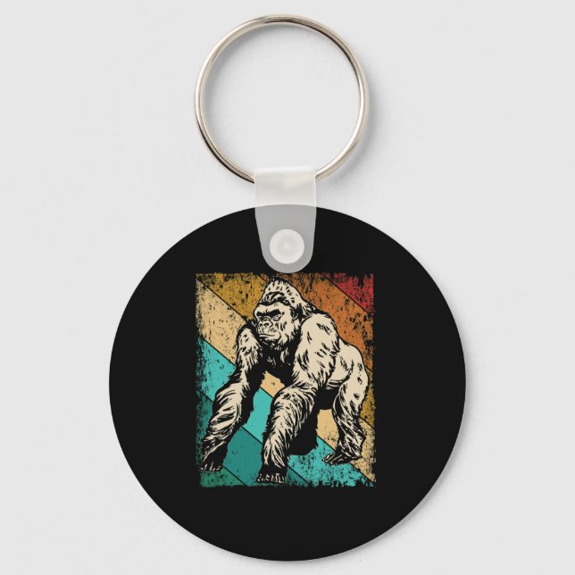 Great Gorilla Retro Silhouette Great Apes Keychain (Front)