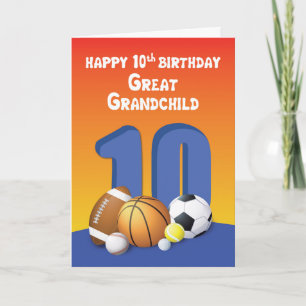 Great Grandchild, Boy 10th Birthday Sports Balls Card