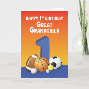 Great Grandchild, Boy 1st Birthday Sports Balls Card