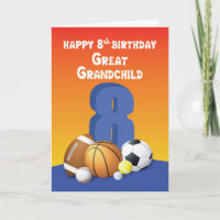 Great Grandchild, Boy 8th Birthday Sports Balls