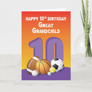 Great Grandchild, Girl 10th Birthday Sports Balls Card