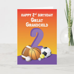 Great Grandchild, Girl 2nd Birthday Sports Balls Card