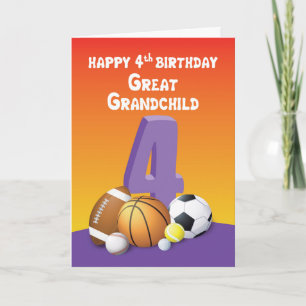 Great Grandchild, Girl 4th Birthday Sports Balls Card