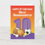 Great Granddaughter 10th Birthday Sports Balls Card<br><div class="desc">A purple coloured number ten stands out in the middle of this card surrounded by assorted sports balls. This card was designed to send fun 10th birthday wishes for your dearest great granddaughter.</div>