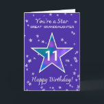 Great Granddaughter 11th Birthday Shining Star Card<br><div class="desc">Let your great-granddaughter know how treasured she is as she turns 11. This colourful birthday design features a large watercolor star at the centre, filled with soft, blended hues and surrounded by textured star accents. Set on a light periwinkle background, it’s a beautiful way to celebrate her growing personality, imagination,...</div>
