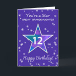 Great Granddaughter 12th Birthday Shining Star Card<br><div class="desc">Mark your great-granddaughter’s 12th birthday with a card that reflects her colour, creativity, and heart. A standout star shines in watercolor tones of pink, green, purple, and blue—surrounded by softly textured stars on a peaceful periwinkle background. It's a lovely and encouraging way to honour the young lady she’s becoming and...</div>